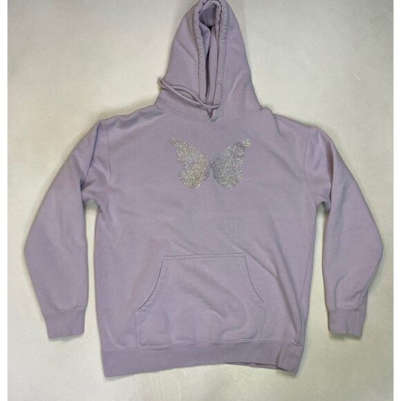 Seven Emotions Butterfly Crystal Rhinestones Pullover Hoodie Women Large Purple - Picture 1 of 5